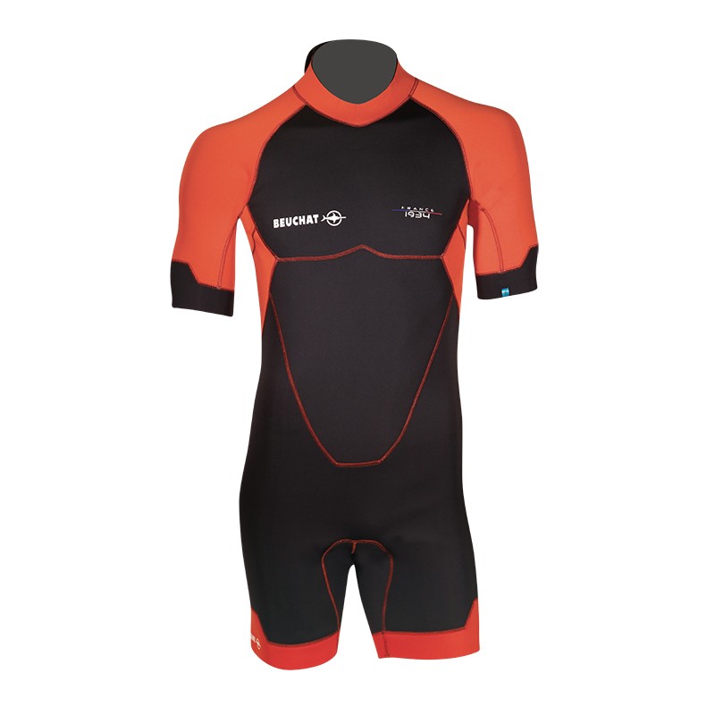 Echipament Snorkeling - Costum de snorkeling - ATOLL MAN 3 MM COMBINEZON NEOPREN SHORTY BACK-ZIP - ROSU CARAMIZIU